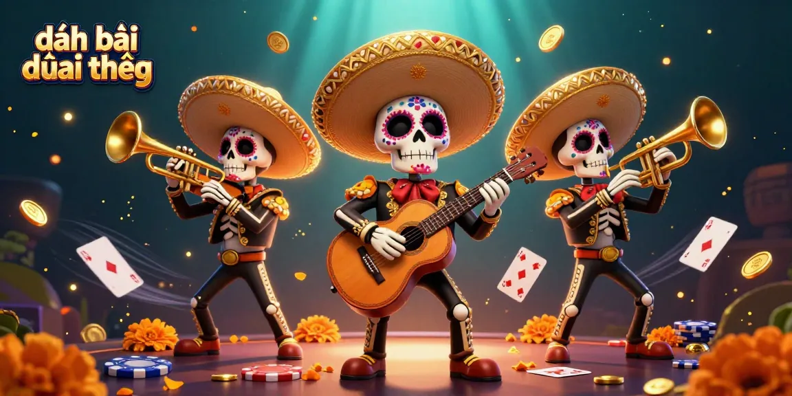 Experience the excitement of đánh bài đổi thưởng in a vibrant casino scene featuring animated mariachi characters.