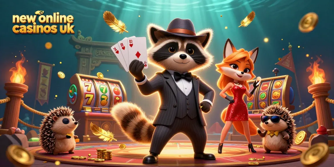 Experience the thrill of new online casinos uk with a raccoon, fox, and hedgehog in a vibrant digital casino scene!