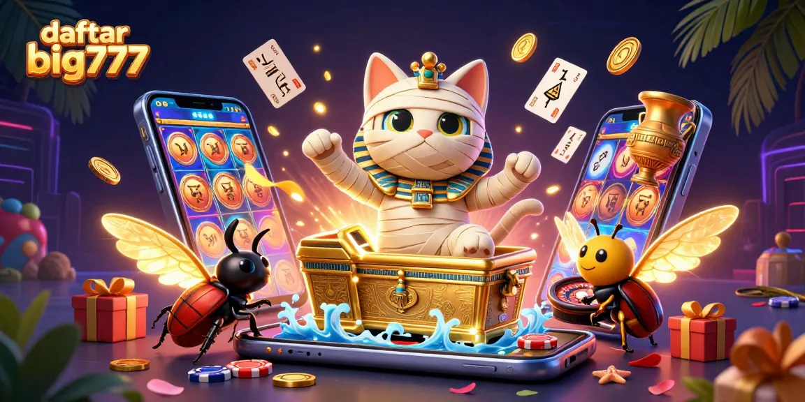 Engage in thrilling gaming with daftar big777 while an Egyptian mummy cat and scarab beetle lead the action!