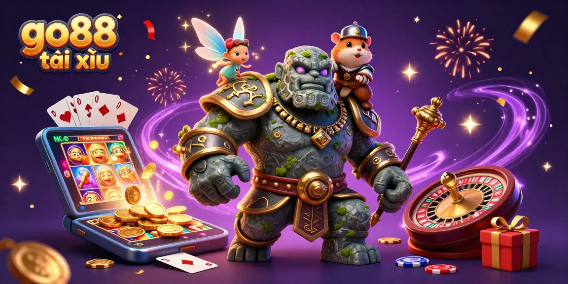 Experience go88 tài xỉu excitement through a vibrant, dynamic casino-themed scene with magical elements.