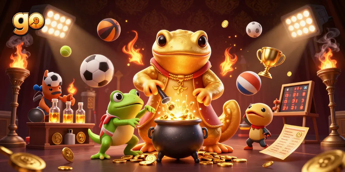 Experience exhilarating gaming action with go 88, featuring vibrant 3D illustrations of a golden alchemist and dynamic sports elements.