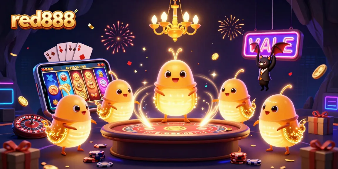 Experience the excitement at red888 with glowworms lighting up a vibrant casino scene