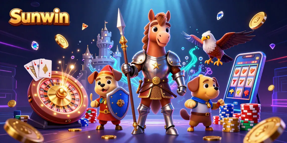 Experience thrilling game moments at Sunwin with vibrant characters and shimmering casino elements.