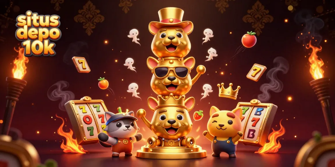 Experience thrilling action at situs depo 10k with a vibrant scene of slot reels and golden totems.
